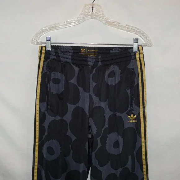 Adidas Marimekko Black Flower Firebird Gold Stripe Track Pants Womens S - Picture 4 of 11